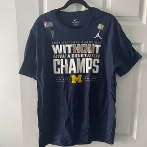 Nike Blue University of Michigan 2023 Football  'Without A Doubt Champs' T-Shirt